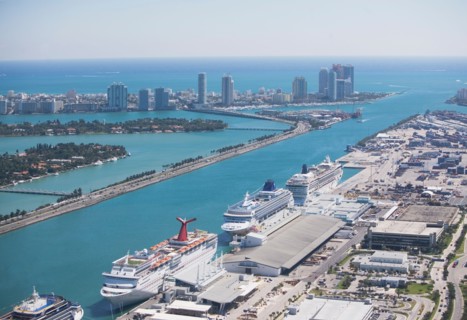 Miami harbor as seen from air