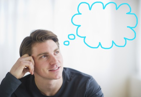 Man with thought bubble over head. Photo : Daniel Grill