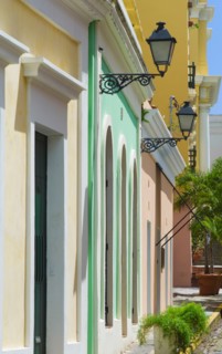 Puerto Rico, Old San Juan, Row of historic houses in Old Town.