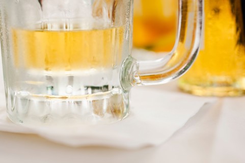 Close up of beer in glass.