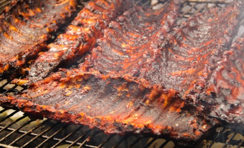 Spareribs on barbeque.