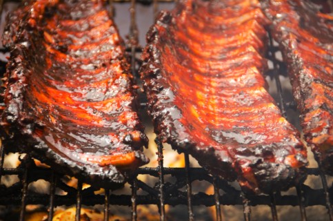 Spareribs on barbeque.
