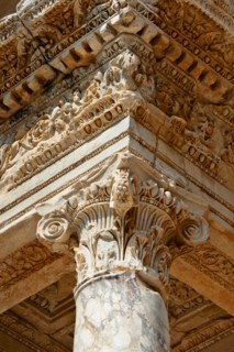 Turkey, Ephesus, Corinthian column on Library of Celsus.