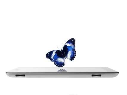Studio shot of butterfly over digital tablet. Photo : David Arky