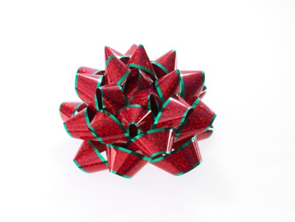 Studio shot of Red and Green Ribbon on white background. Photo : David Arky