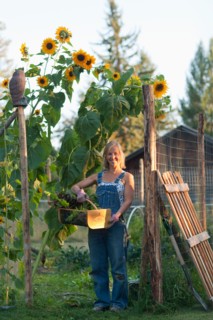 USA, Montana, Whitefish, Mid adult woman in her garden. Photo : Noah Clayton