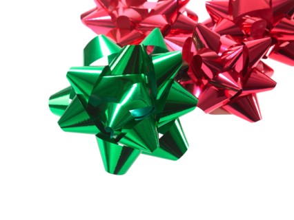 Studio shot of Red and Green Ribbon on white background. Photo : David Arky
