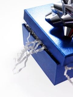 Studio shot of Blue Ribbon and Blue Box on white background. Photo : David Arky
