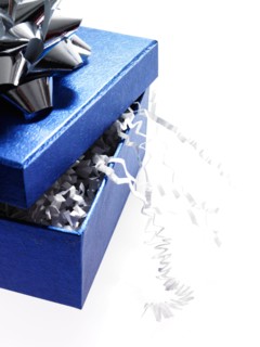 Studio shot of Blue Ribbon and Blue Box on white background. Photo : David Arky