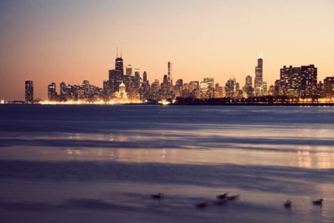 USA, Illinois, Chicago, Skyline at sunset. Photo : Henryk Sadura