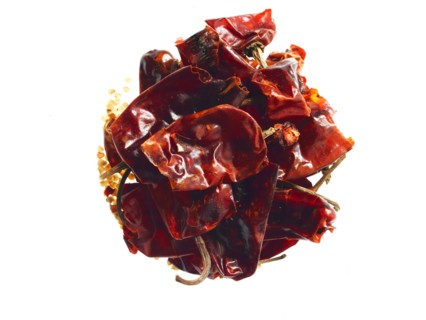 Studio shot of Chili Peppers on white background. Photo : David Arky