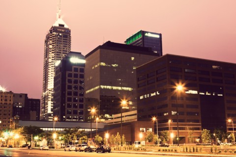 USA, Indiana, Indianapolis, Downtown at sunset. Photo : Henryk Sadura
