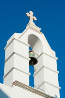 Greece, Cyclades Islands, Mykonos, Church bell tower.