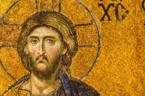 Turkey, Istanbul, Mosaic of Christ Pantocrator in Haghia Sophia Mosque .