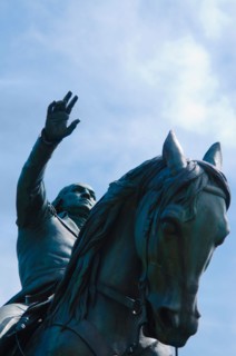 USA, New York City, Bowery, George Washington statue.