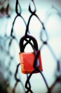 Padlock on chainlink fence.