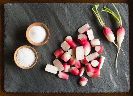 Fresh radishes with salt.