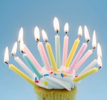 Lit candles on cupcake.