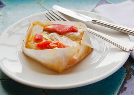 Turkey, Istanbul, Sea Bass cooked in parchment.