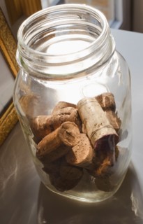 Wine corks in glass jar.