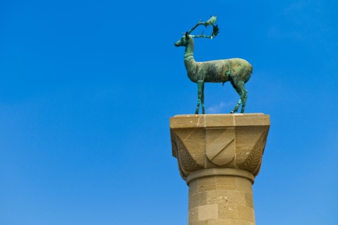 Greece, Rhodes, Deer statue in Mandraki Harbor.
