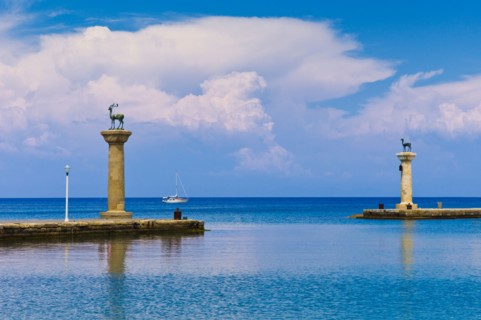 Greece, Rhodes, Deer statue in Mandraki Harbor.