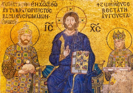 Turkey, Istanbul, Haghia Sophia Mosque, Mosaic of Christ with kings.