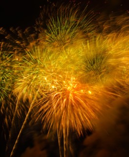 Fireworks explosion against night sky.