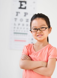 Girl (6-7) at eye exam.