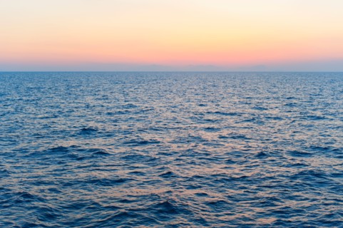 Aegean Sea horizon at sunset.