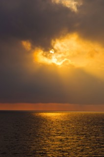 Aegean Sea horizon at sunset.