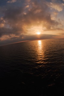 Aegean Sea horizon at sunset.