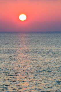 Aegean Sea horizon at sunset.