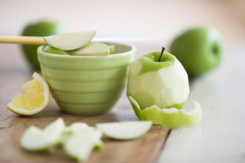Fresh apples peeled for baking.