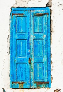 Greece, Cyclades Islands, Mykonos, Old blue door.