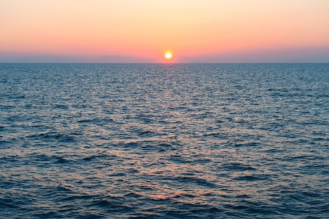 Aegean Sea horizon at sunset.