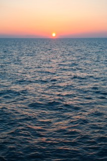 Aegean Sea horizon at sunset.