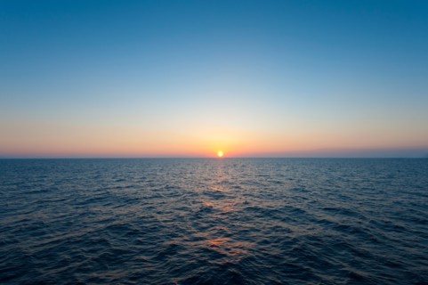 Aegean Sea horizon at sunset.
