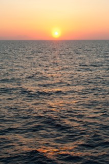 Aegean Sea horizon at sunset.