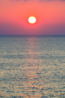 Aegean Sea horizon at sunset.