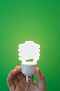 Hand holding lightbulb.