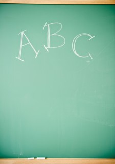 Close up of blackboard with ABC letters. Photo : Jamie Grill
