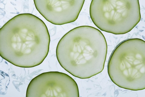 Studio shot of cucumber slices. Photo : Kristin Lee