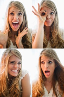 Sequence of portraits of blonde woman making faces. Photo : Jamie Grill