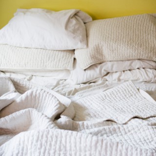 Close up of unmade bed. Photo : Jamie Grill