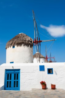 Greece, Cyclades Islands, Mykonos, Old windmills.