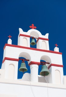 Greece, Cyclades Islands, Santorini, Oia, Church bell tower.