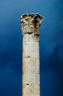 Greece, Athens, Corinthian column at Temple of Olympian Zeus.