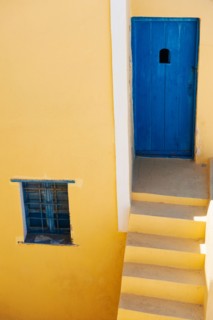 Greece, Cyclades Islands, Santorini, Oia, Steps outside house.
