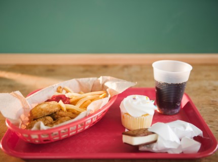 Close up of unhealthy meal on tray. Photo : Jamie Grill